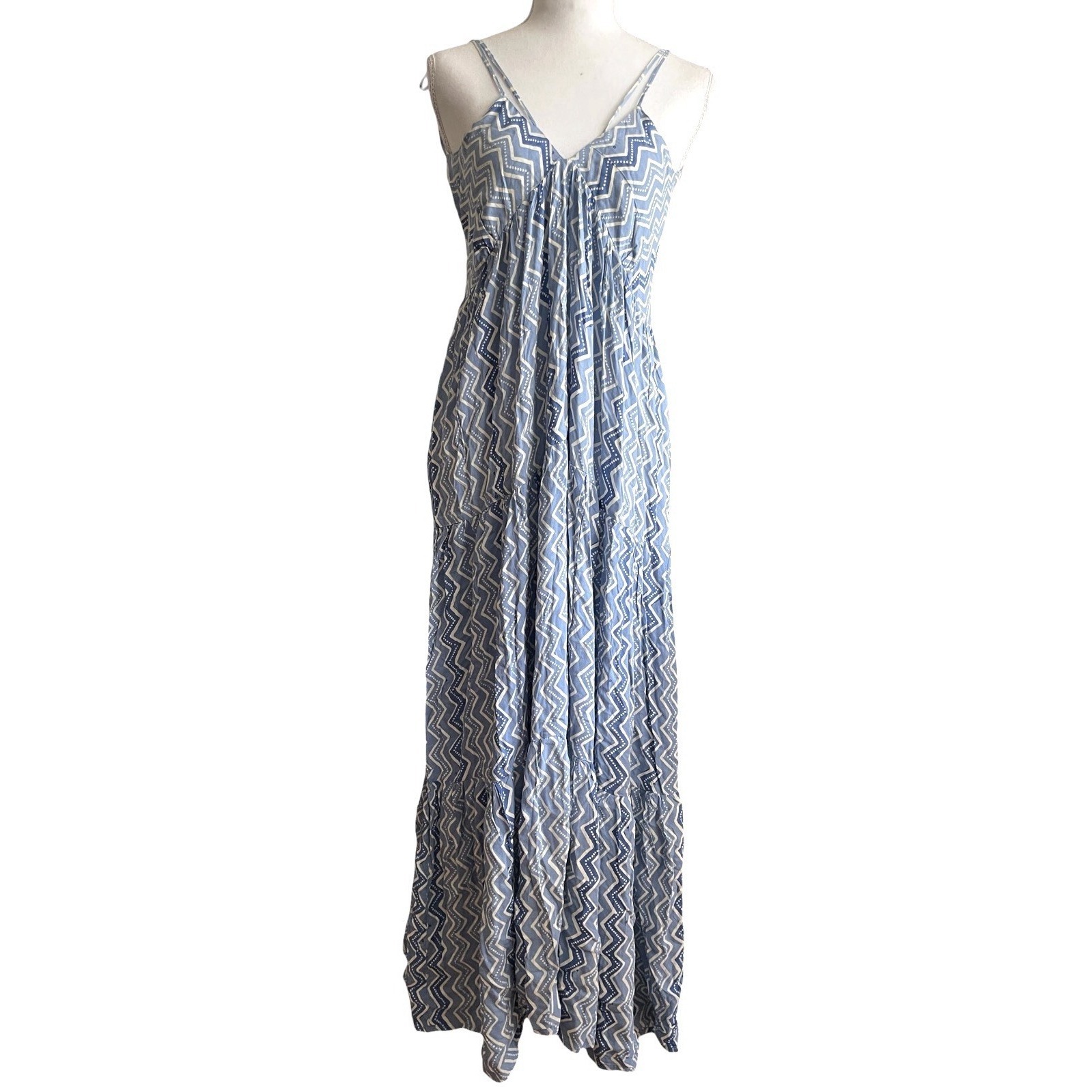 Nwt Natalie Martin Blue Zig Zag Maxi Sun Dress Boho Coastal Vacation Resort Wear